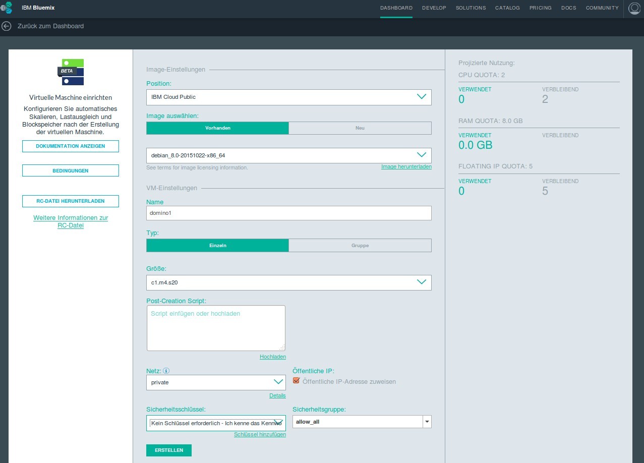 Bluemix virtuelle Maschinen