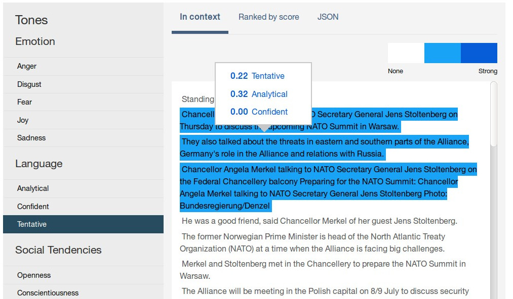 Watson Tone Analyzer 